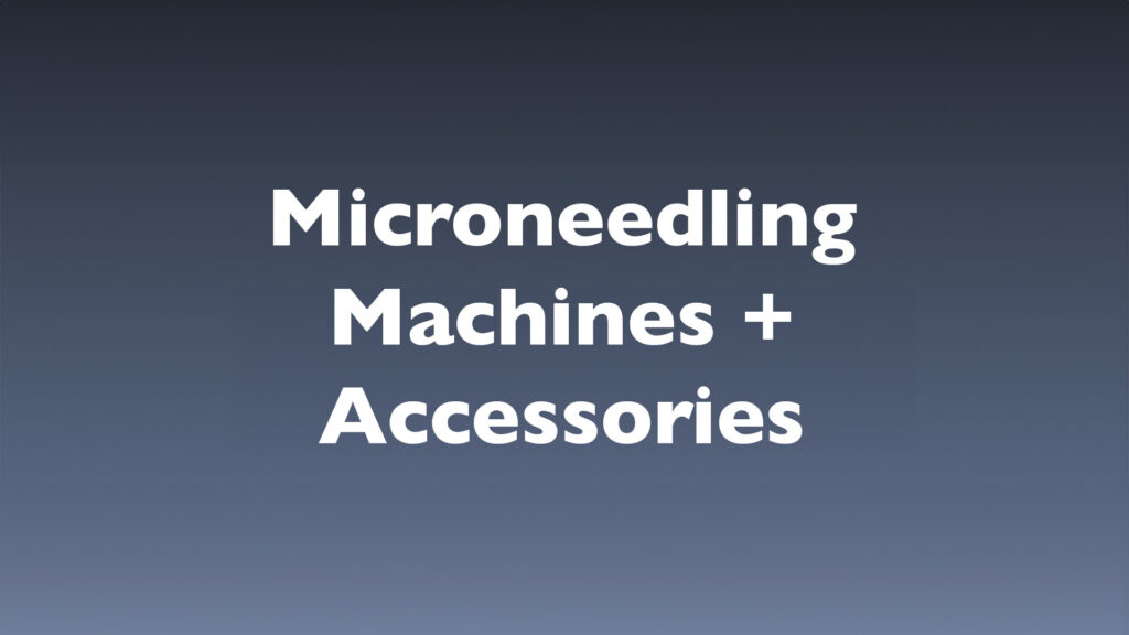 Heading on a blue gradient banner: 'Microneedling Machines + Accessories' for a product page.