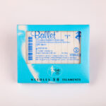 Blue Ballet brand box with a clear window revealing individually wrapped sterile needles, labeled 'Needles 50 Filaments'.