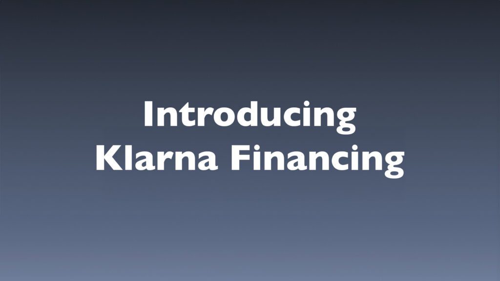 Header text: Introducing Klarna Financing on a blue gradient background.