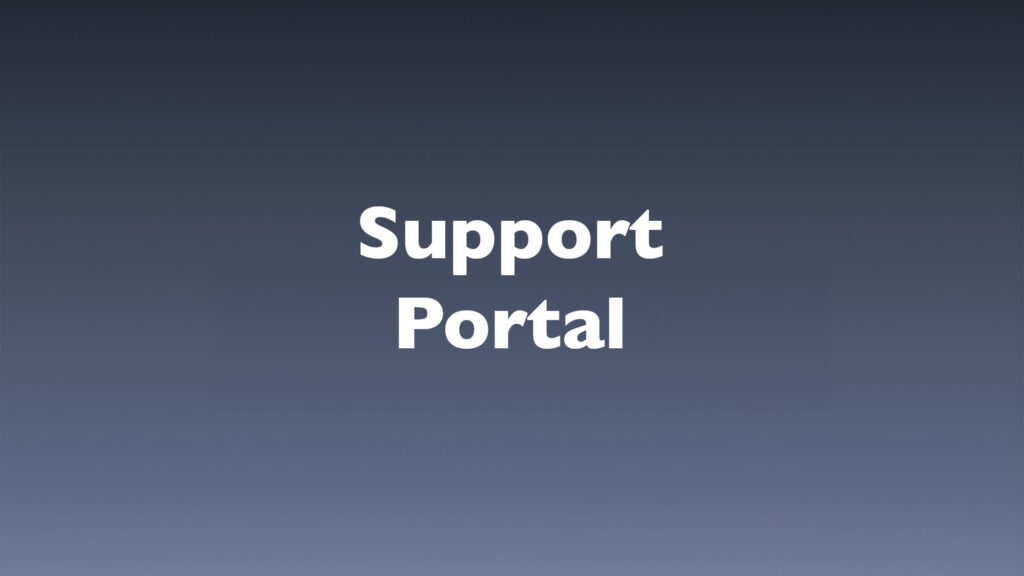 'Support Portal' heading in large white letters centered on a dark blue gradient background.